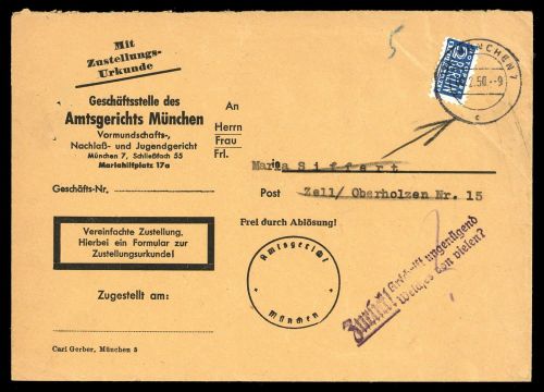 1950, Bizone Zwangszuschlagsmarken, 2, Brief