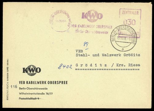 DDR Verwaltungspost C Laufkontrollzettel ZKD, ZKD, Brief