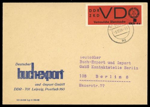 1968, DDR Vertrauliche Dienstsachen, VD 3 x Z, Brief