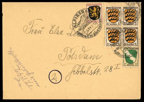 Französische Zone Allgemeine Ausgabe, 3 (4) u.a., Brief