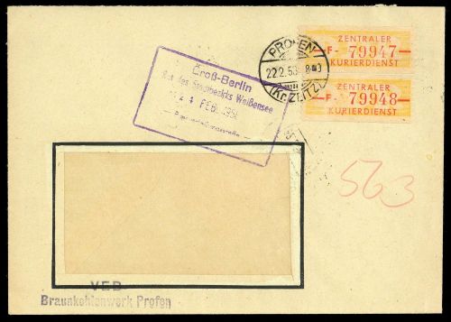 1958, DDR Verwaltungspost B Zentraler Kurierdienst, 16 F (2), Brief