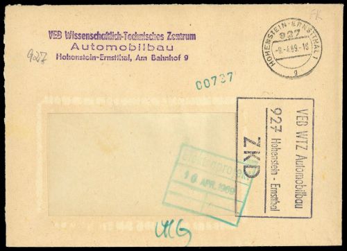 1969, DDR Dienst und ZKD allgemein, Brief