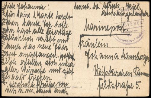 1914, Deutsche Marine Schiffspost, 557 u.a., Brief