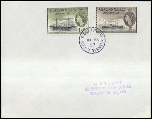 1954, Falkland Abhänige Gebiete E Allg. Ausgaben, 20-21, Brief