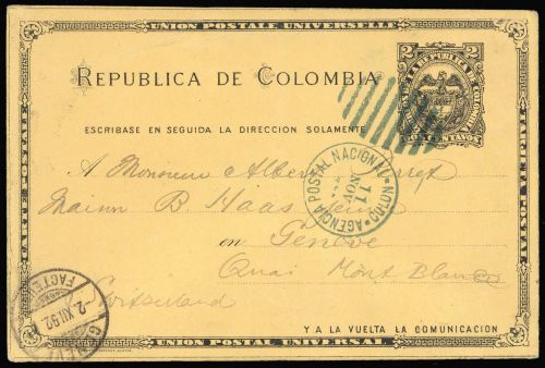 1891, Kolumbien, P 11 a, Brief