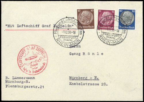 1939, Zeppelin,Zeppelinpost LZ 130,Deutschlandfahrten, Si 456, ...