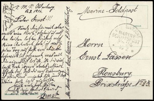 1916, Deutsche Marine Schiffspost, Brief