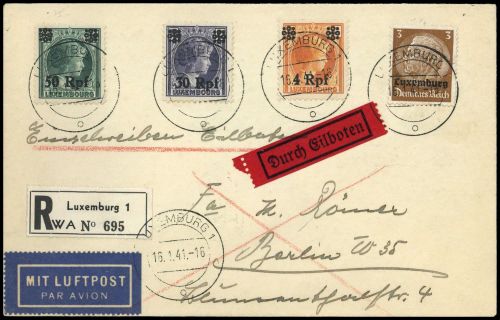 1940, Deutsche Besetzung II. WK Luxemburg, 1 u.a., Brief