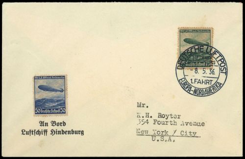 1936, Zeppelin,Zeppelinpost LZ129,Nordamerikafahrten, Si 407 A, ...