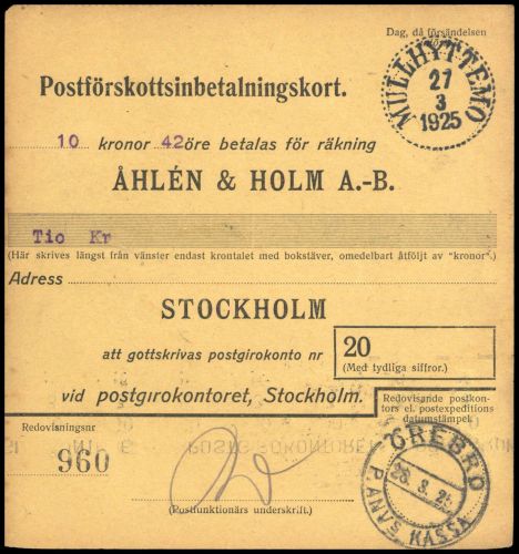 1925, Schweden, Brief