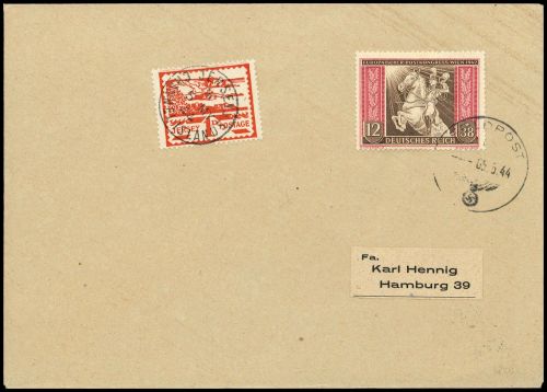 1944, Deutsche Besetzung II. WK Jersey, 4 u.a., Brief
