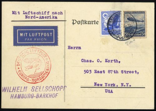 1936, Zeppelin,Zeppelinpost LZ129,Nordamerikafahrten, Si 406 C, ...