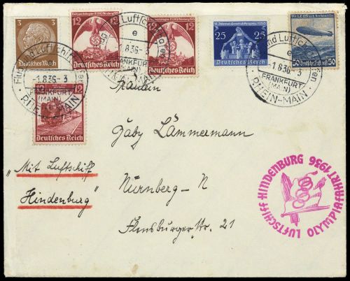1936, Zeppelin,Zeppelinpost LZ129,Olympiafahrt, Si 427 B, Brief