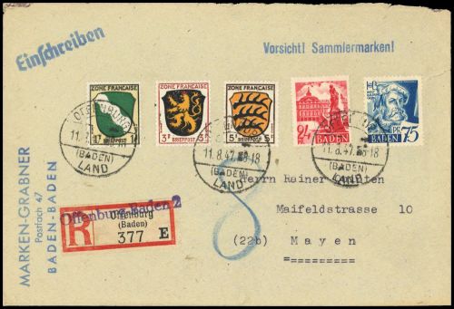 1947, Französische Zone Allgemeine Ausgabe, 1-3 u.a., Brief