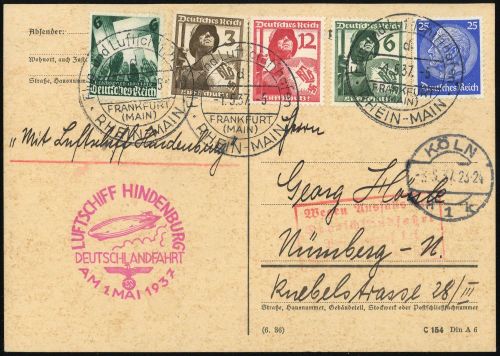 1937, Zeppelin,Zeppelinpost LZ129,Deutschlandfahrten, Si 453 B, ...