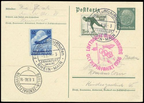 1936, Zeppelin,Zeppelinpost LZ129,Olympiafahrt, Si 427 Ba, Brief