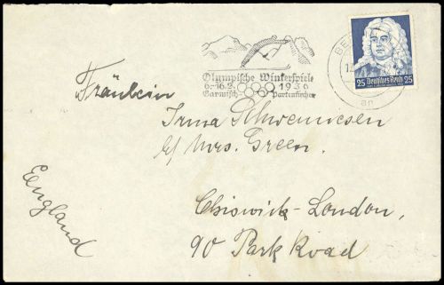 1936, Sport u. Spiel,Olympia 1936 Garmisch,, DR 575, Brief