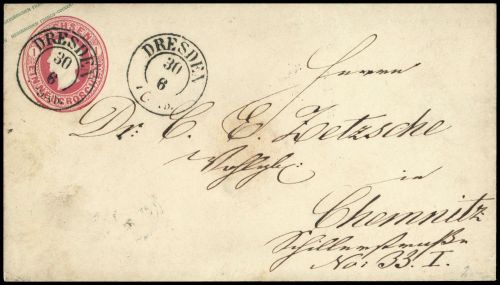 1859, Altdeutschland Sachsen, U 1 A, Brief