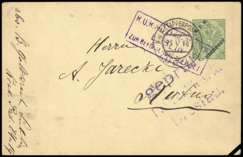 1916, Österreich Feldpost Allgemeine Ausgaben, FP 2, Brief