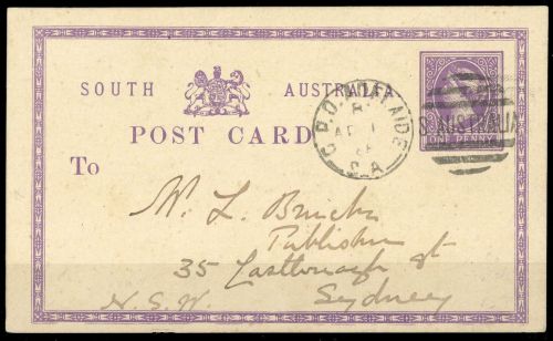 1885, Südaustralien, P 1 c, Brief