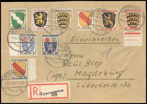 1948, Französische Zone Allgemeine Ausgabe, 1 u.a. , Brief