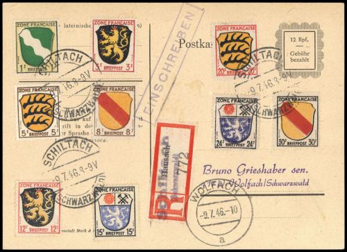 1946, Französische Zone Allgemeine Ausgabe, 1 u.a., Brief