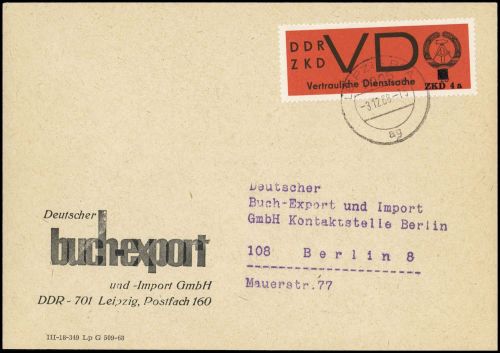 1968, DDR Vertrauliche Dienstsachen, VD 3 x Z, Brief