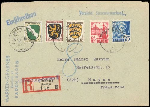 1947, Französische Zone Allgemeine Ausgabe, 1-3 u.a., Brief