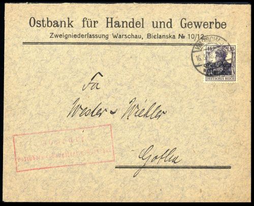 1918, Deutsche Besetzung I. WK Polen, 12 , Brief