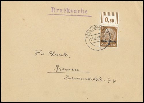 1941, Deutsche Besetzung II. WK Luxemburg, 1 W OR, Brief