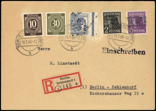 1948, SBZ Handstempel Bezirk 3, 180 I u.a., Brief