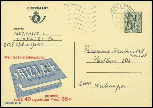 1982, Belgien, P 419 IV, Brief