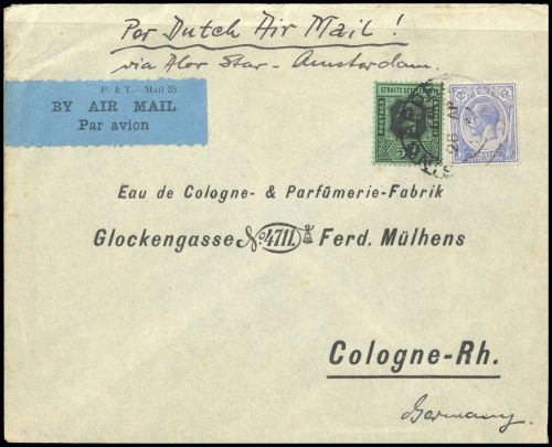 1922, Malaiische Staaten Straits Settlements, 185, 182, Brief