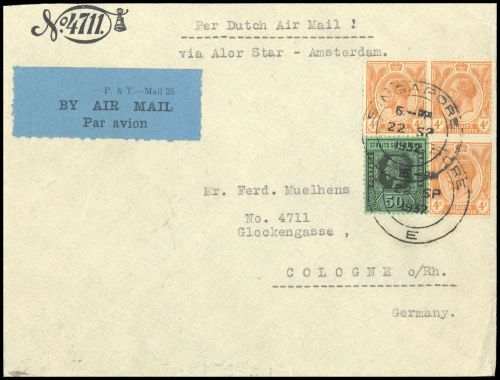 1925, Malaiische Staaten Straits Settlements, 185, 178 (3), Brief