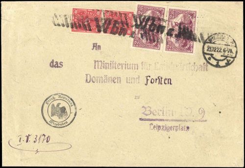 1923, Deutsches Reich Dienst Regierung Wiesbaden, WIE 1+9 I a ...