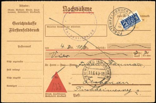 1949, Bizone Zwangszuschlagsmarken, 2 , Brief