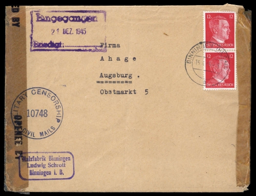 1945, Gebühr bezahlt, Belege 45-48, Notmaßnahmen, DR 827 (2), Brief