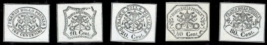 1889, Italien Staaten Kirchenstaat, 13+15-18 P II