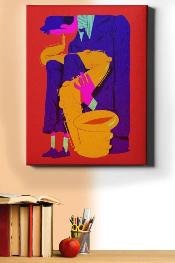 Sayılarla Boyama Seti Çerçeveli Kasnaklı Renkli Müzisyen Adam 60x75 Cm