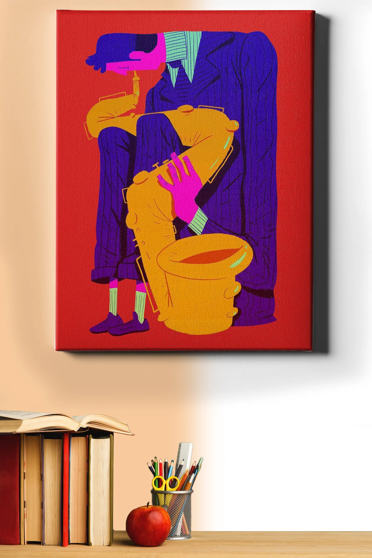 Sayılarla Boyama Seti Çerçeveli Kasnaklı Renkli Müzisyen Adam 60x75 Cm