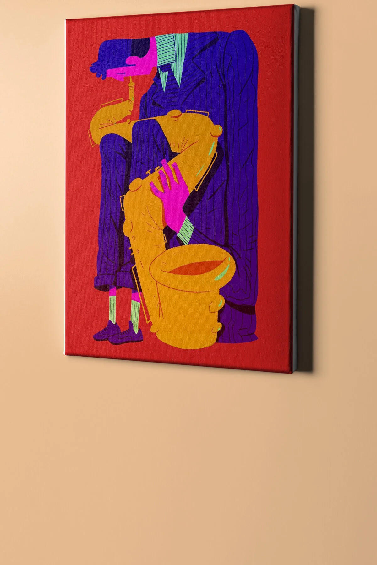 Sayılarla Boyama Seti Çerçeveli Kasnaklı Renkli Müzisyen Adam 60x75 Cm - Görsel 2