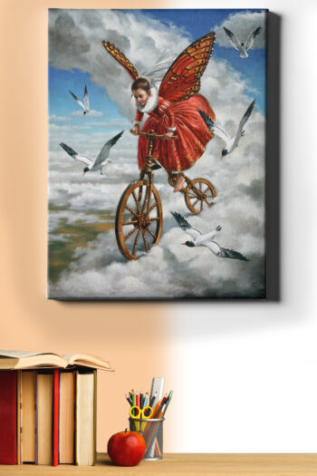 Sayılarla Boyama Seti Çerçeveli Kasnaklı Renkli Bulutların Üzerindeki Kız