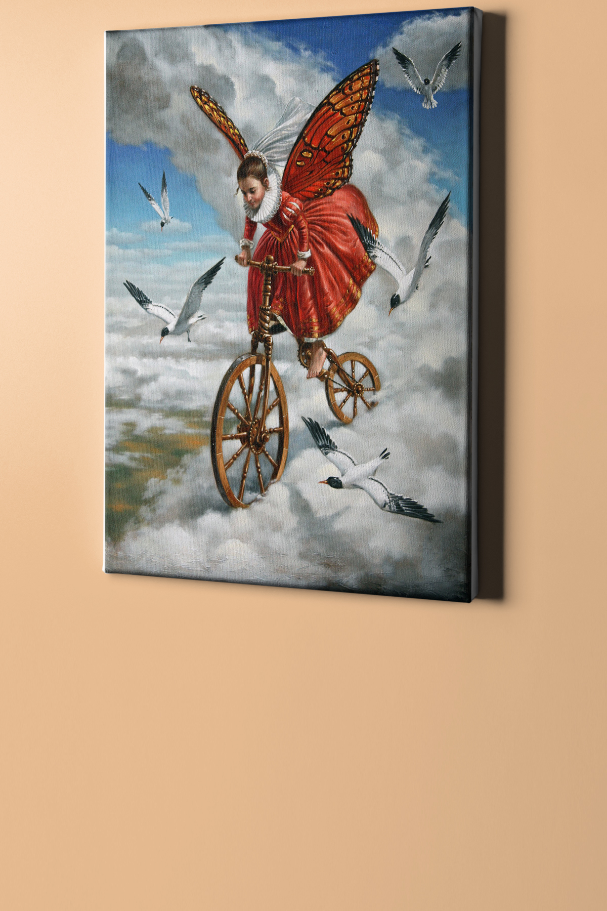 Sayılarla Boyama Seti Çerçeveli Kasnaklı Renkli Bulutların Üzerindeki Kız - Görsel 2