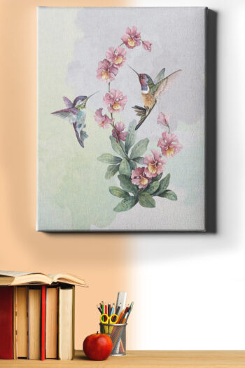 Çerçeveli kasnaklı sayılarla boyama seti, pembe çiçekler ve iki kuş deseni