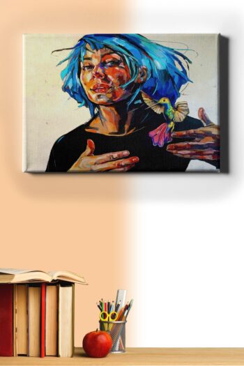 Sayılarla boyama seti kasnaklı kuş ve kız deseni yakın çekim detayı