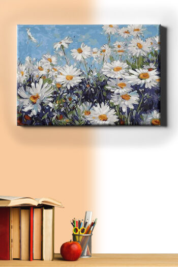 Kasnaklı papatyalar sayısal boyama seti yakın çekim detayları