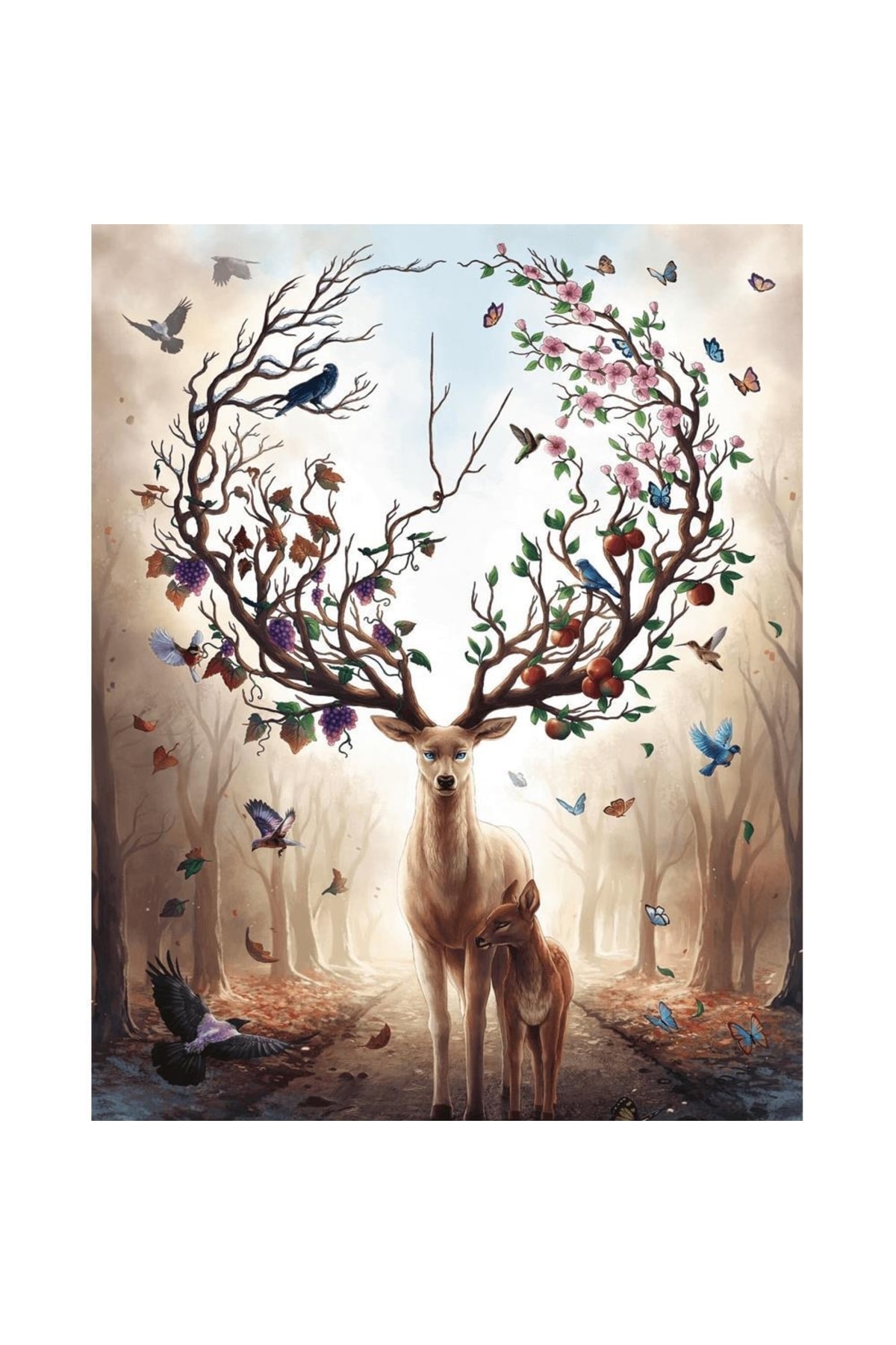 Gizemli Orman Ve Geyik Sayılarla Boyama Seti Kasnaklı - Görsel 2