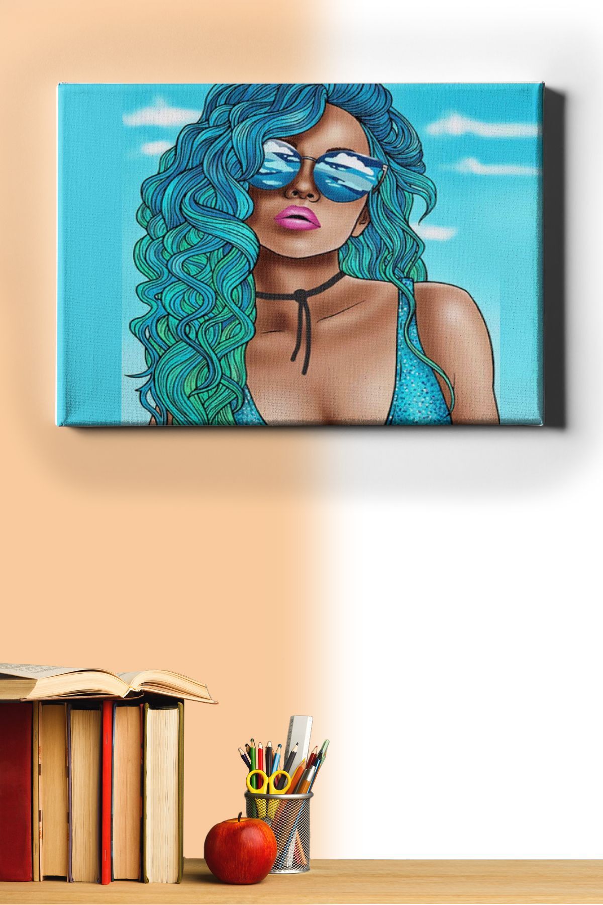 Sayılarla Boyama Seti Kasnaklı Mavi Saçlı Kadın