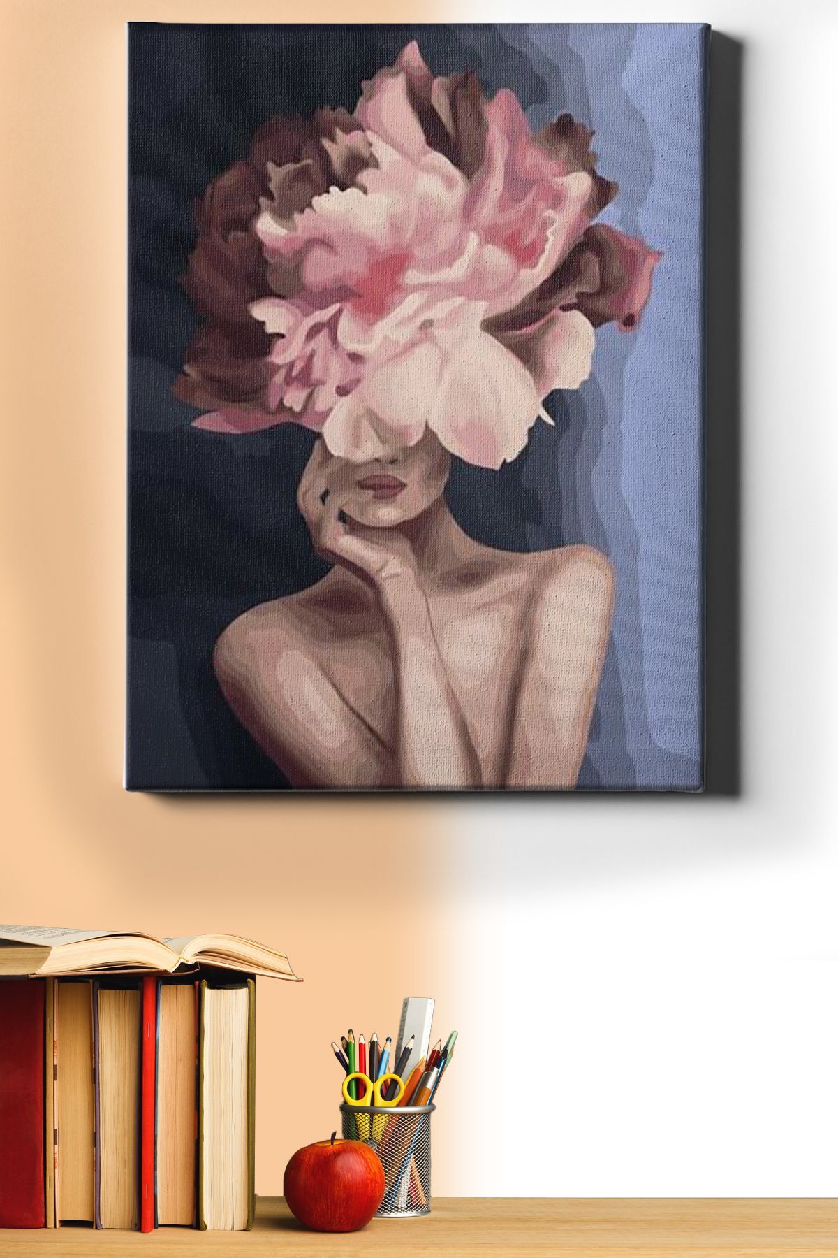 Çiçek Kadın 3 Renkli Sayılarla Boyama Seti Kasnaklı