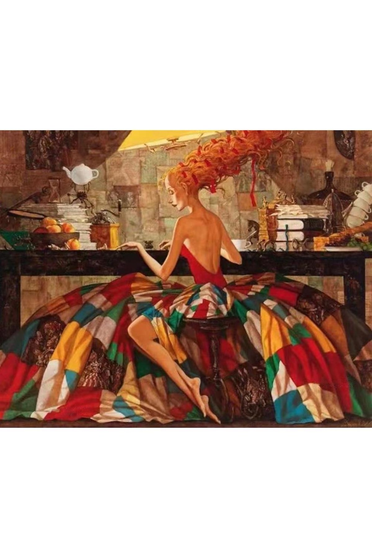 Renkli Kadın 3 Sayılarla Boyama Seti Kasnaklı